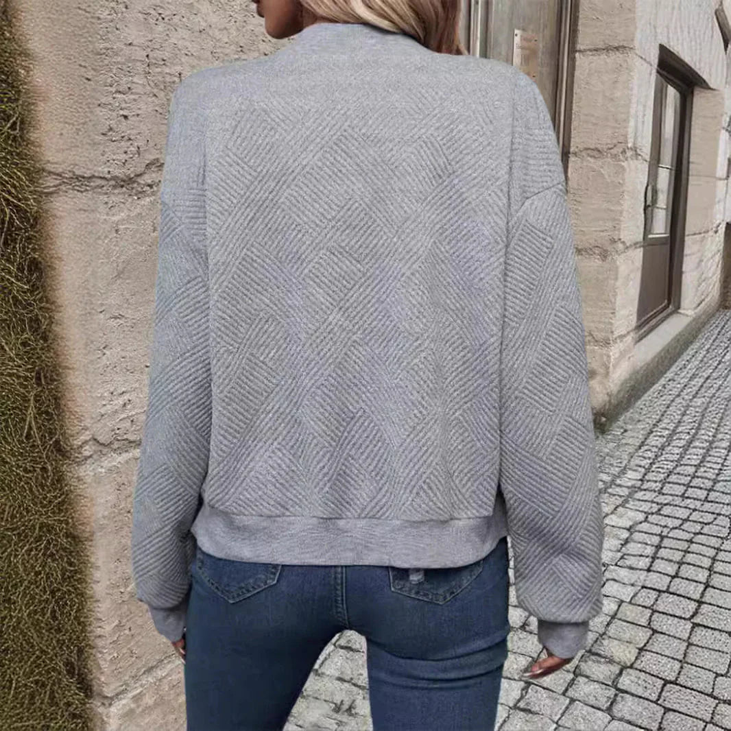 New Fashionable Plaid Zipper Round Neck Long Sleeve Jacket Women