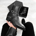 Black handmade classic single-ring buckle men's advanced leather boots