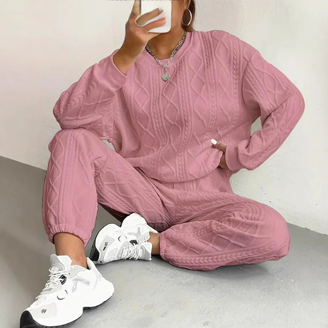 New Fashion Thread Jacquard Trousers Casual Two-Piece Suit For Women