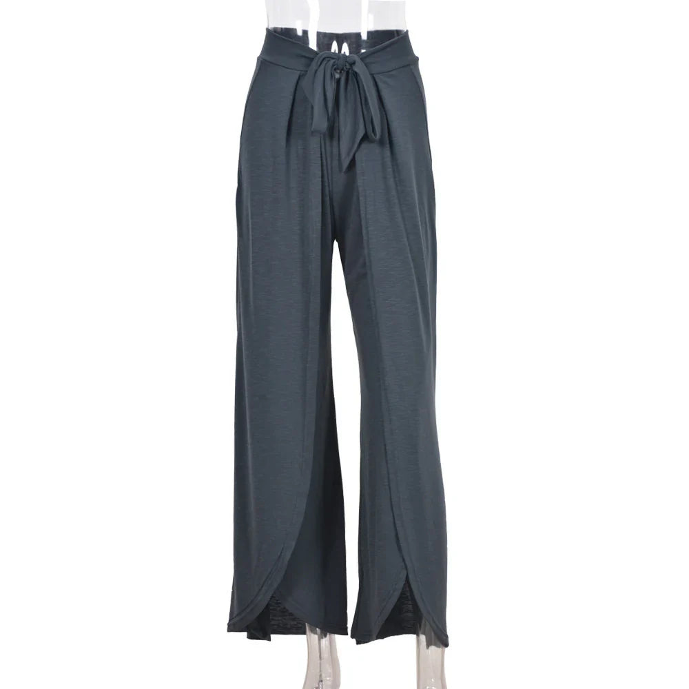 New Casual Pants Knitted Lace-Up Fashion Solid Color