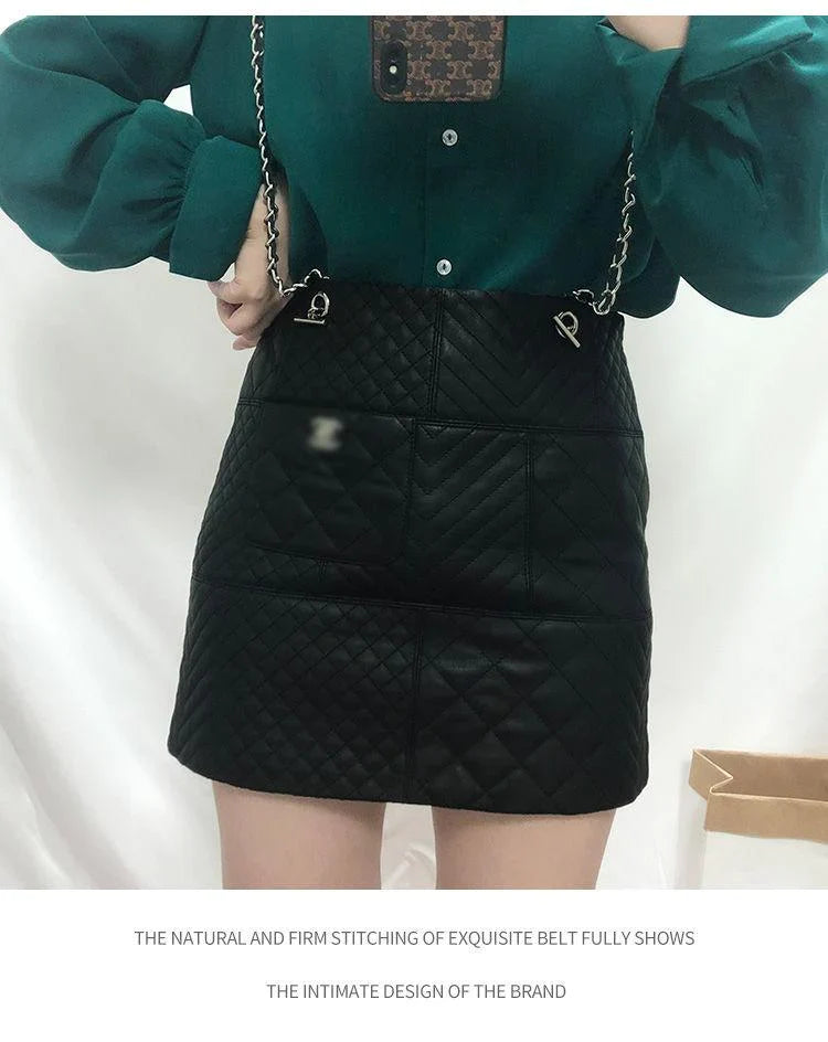 New Genuine Leather Diamond Chain Skirt For Women 10240108LY07