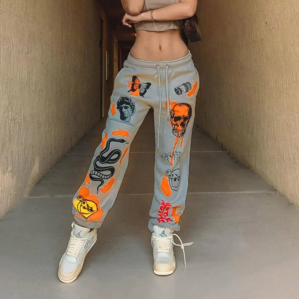 Women'S Cross-Border New Loose Printed Pattern Pocket Thickened Casual Pants