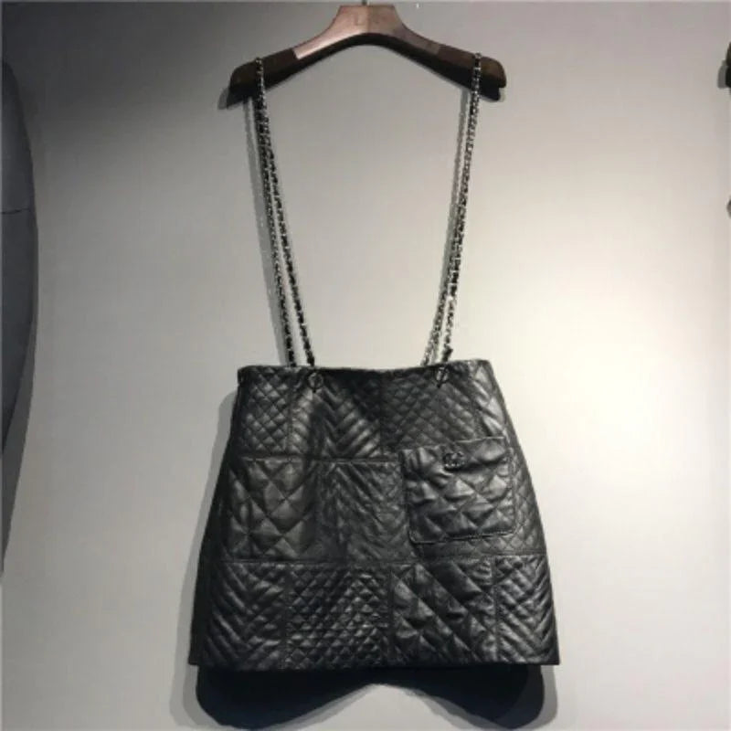 New Genuine Leather Diamond Chain Skirt For Women 10240108LY07