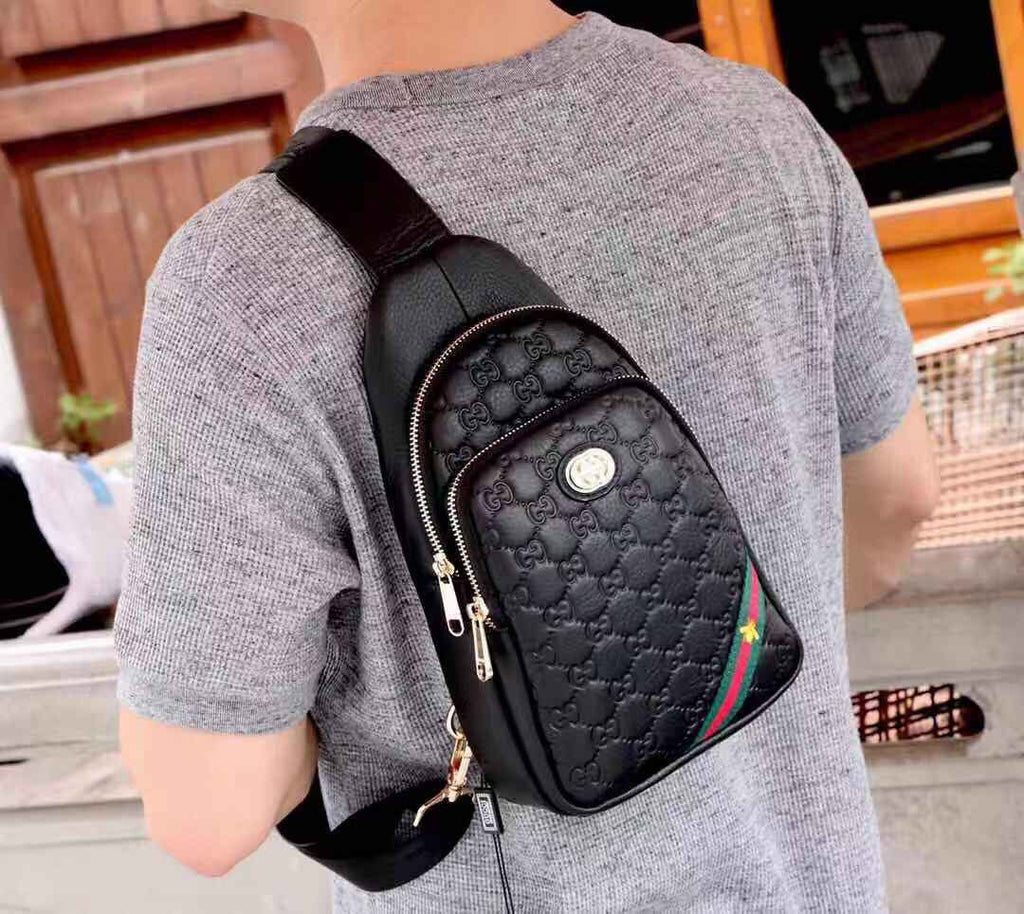 New Black Leather G Logo Men's BagsXC052025060403