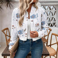Women'S Zipper Flower Print Long-Sleeved Short Casual Clip