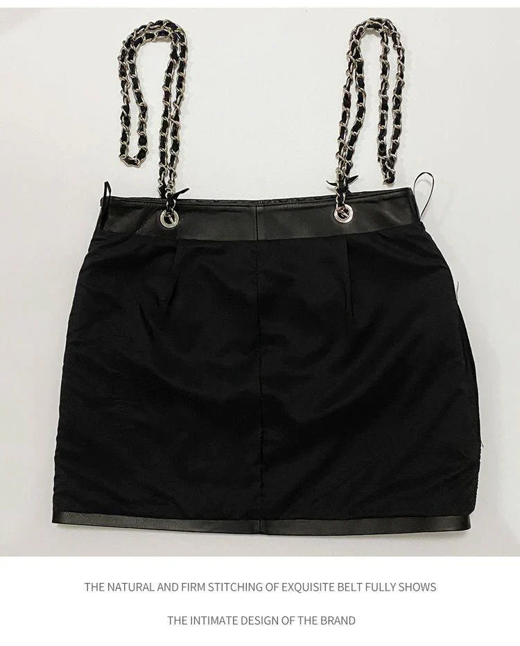 New Genuine Leather Diamond Chain Skirt For Women 10240108LY07