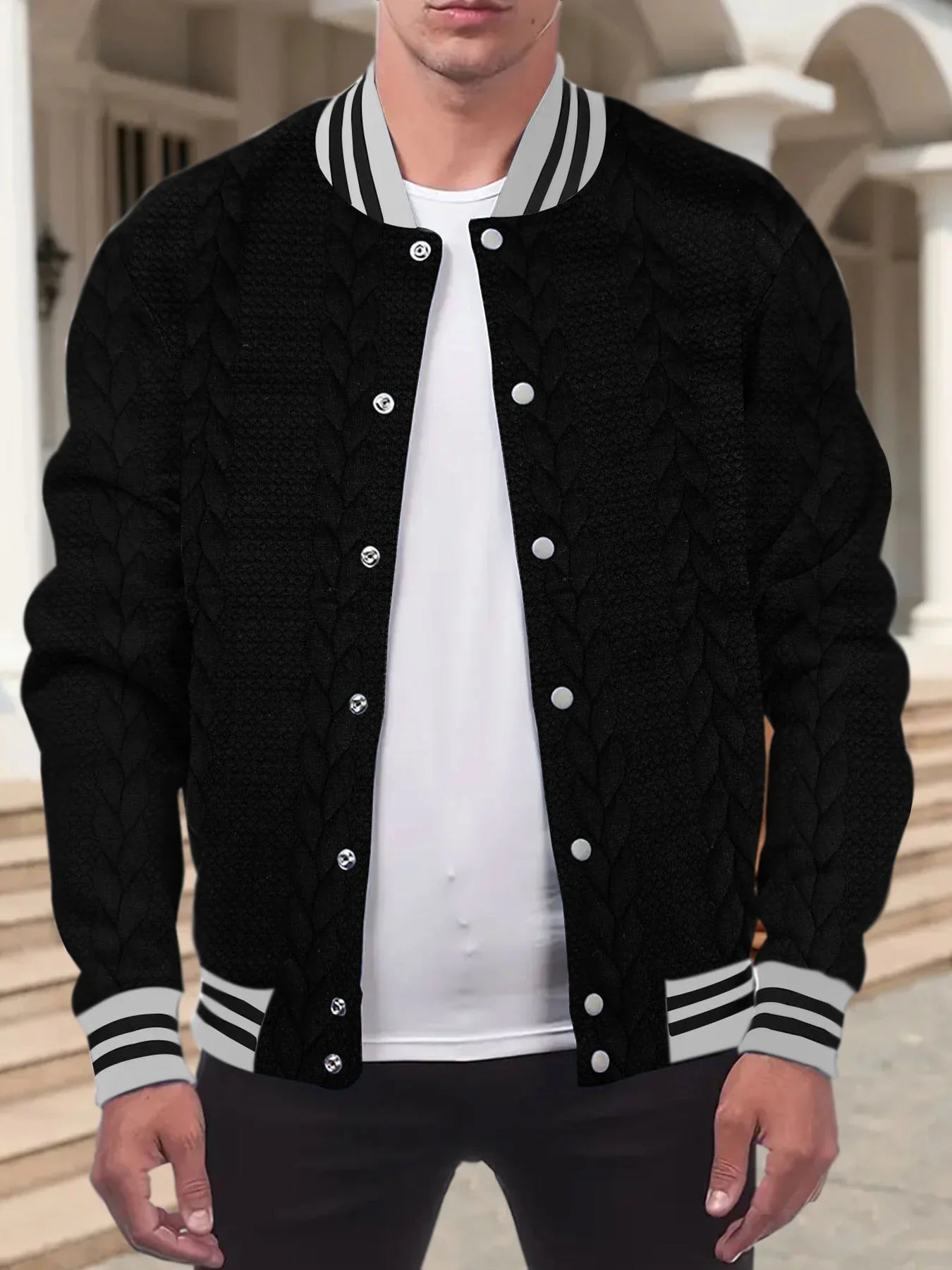Solid-color men's cardigan baseball suit
