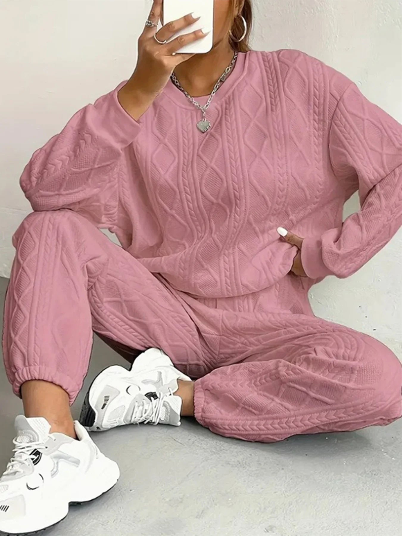 New Fashion Thread Jacquard Trousers Casual Two-Piece Suit For Women
