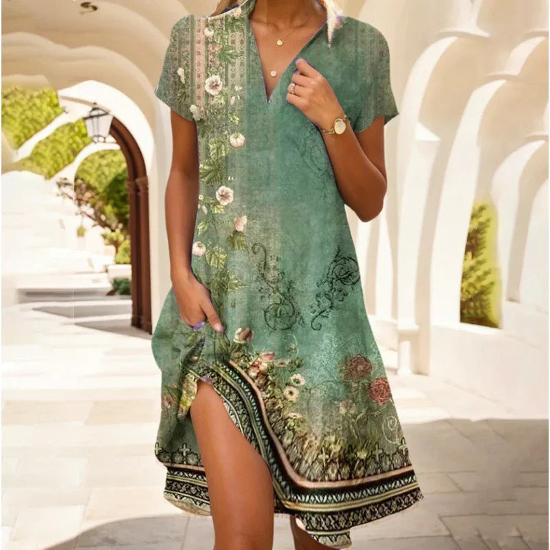 New Fashionable Short-Sleeved Printed Dress For Women