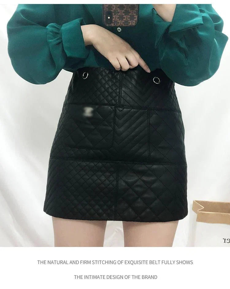 New Genuine Leather Diamond Chain Skirt For Women 10240108LY07