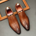 Handmade Mens Wedding Oxford Shoes Black Khaki Genuine Leather Slip on Shoes