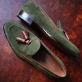 MEN'S GREEN SUEDE TASSEL LOAFERS